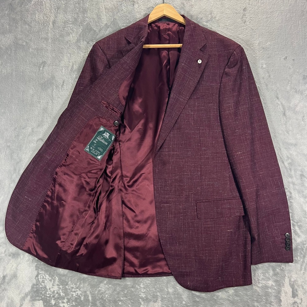 Lubiam Blazer Mens 50L Burgundy NWT Wool Flax Vitale Barberis Canonico Italy